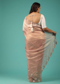 Mellow Rose Saree In Glass Tissue White Moti And Cut Dana Embroidery