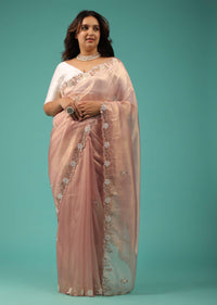 Mellow Rose Saree In Glass Tissue White Moti And Cut Dana Embroidery