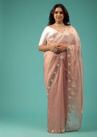 Mellow Rose Saree In Glass Tissue White Moti And Cut Dana Embroidery