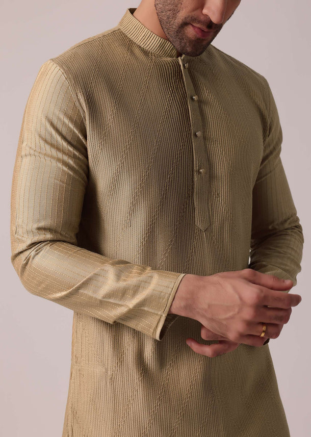 Men Festive Brown Silk Kurta Set With Pintuck Detailing