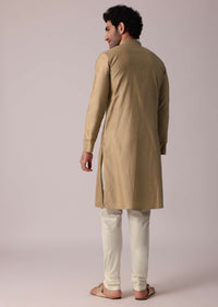 Men Festive Brown Silk Kurta Set With Pintuck Detailing