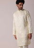 Men White Silk Kurta Set With Intricate Handwork