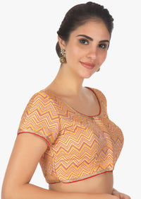 Merigold orange brocade blouse with Contrasting multi color zig zag lines