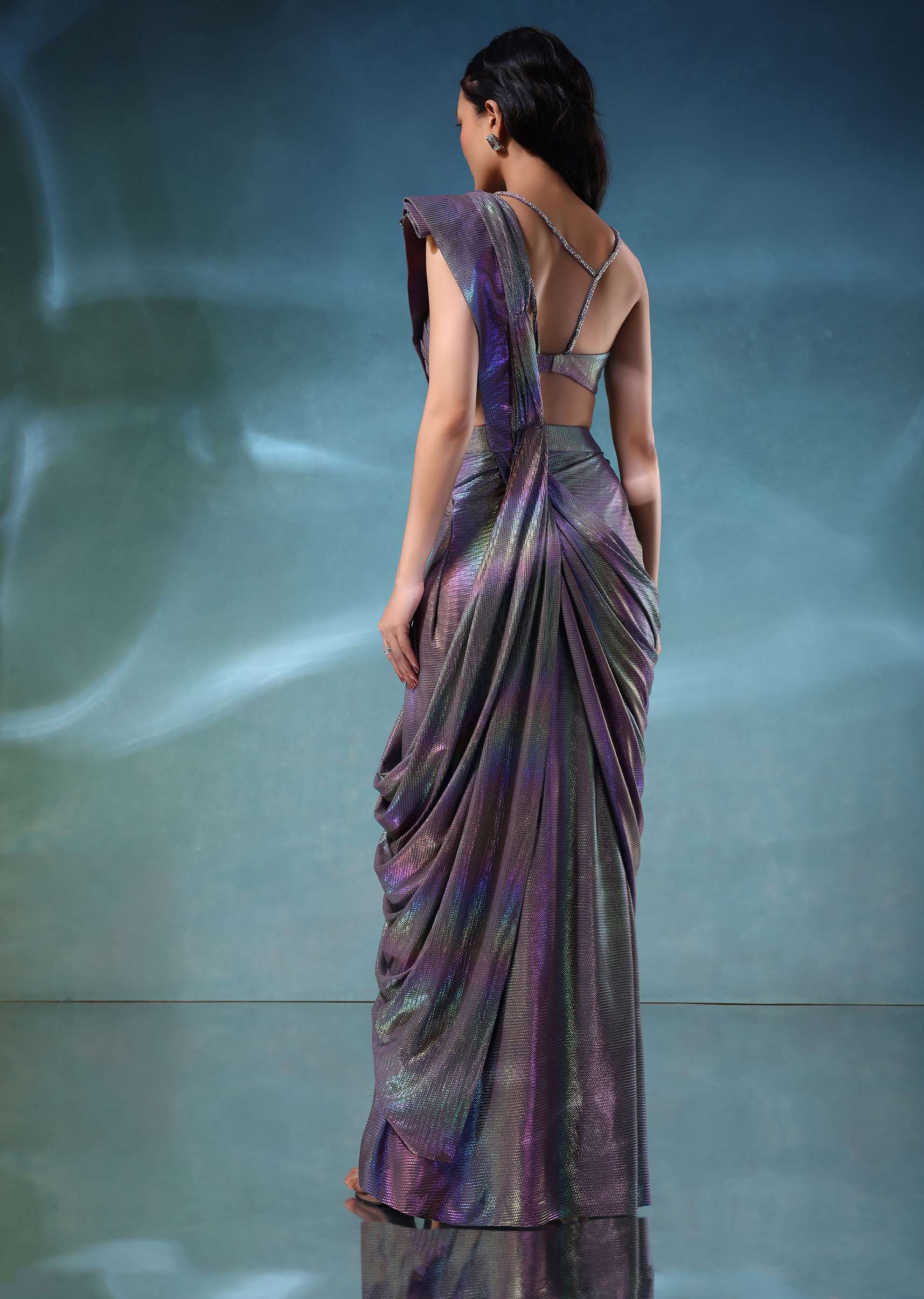 Mermaid Metallic Ready To Wear Saree And Blouse In Knit