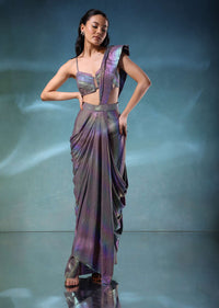 Mermaid Metallic Ready To Wear Saree And Blouse In Knit