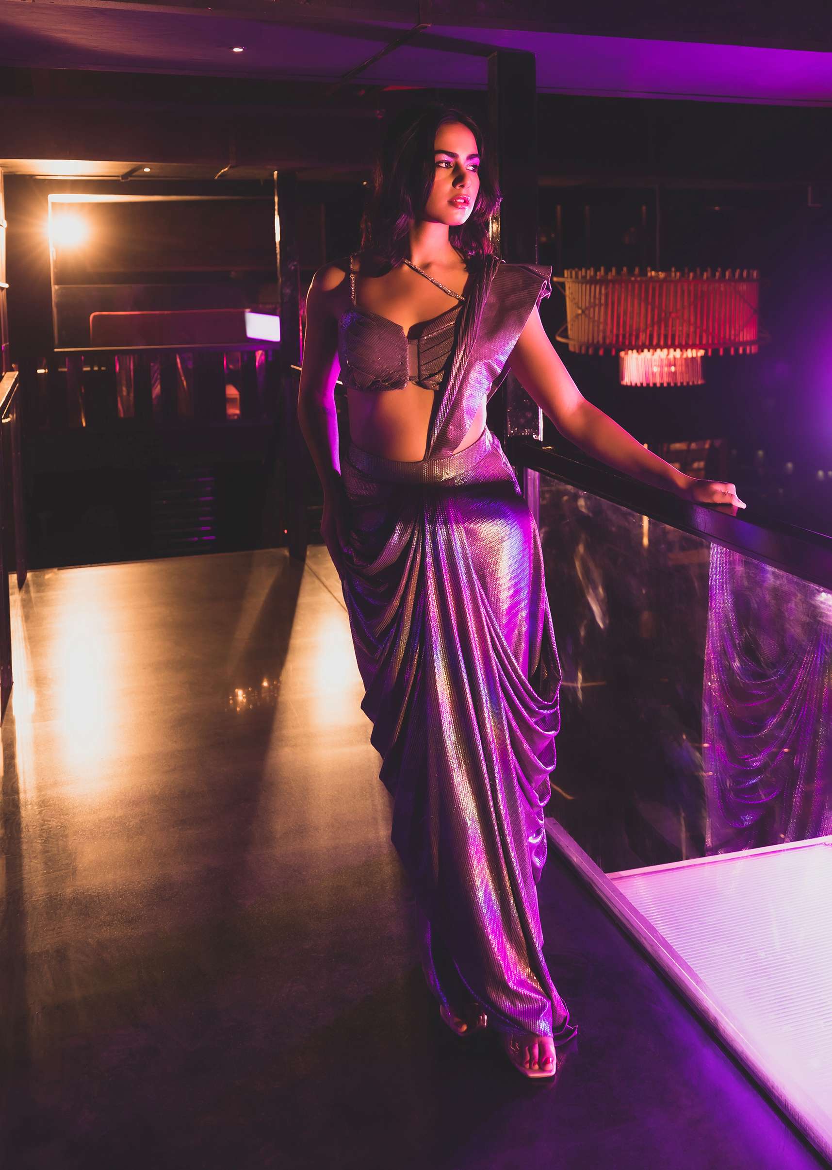 Mermaid Metallic Ready To Wear Saree And Blouse In Knit