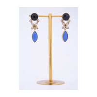 Metal Coated Dangler Earring Adorn With Black And Royal Blue Stone Online - Kalki Fashion