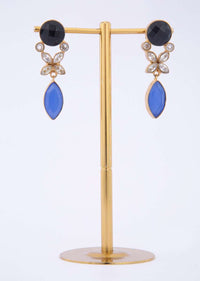 Metal Coated Dangler Earring Adorn With Black And Royal Blue Stone Online - Kalki Fashion