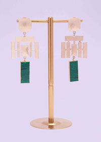 Metal Coated Fancy Party Wear Earring With Emerald Green Stone Online - Kalki Fashion