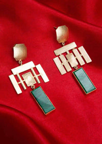 Metal Coated Fancy Party Wear Earring With Emerald Green Stone Online - Kalki Fashion