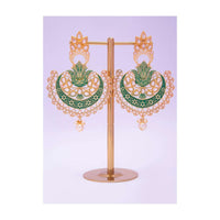 Metal Coated Green Chandbali Earring Adorn With Crystal Beads Online - Kalki Fashion