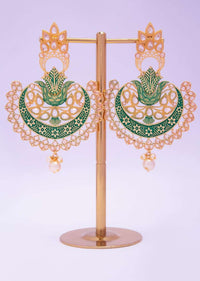 Metal Coated Green Chandbali Earring Adorn With Crystal Beads Online - Kalki Fashion