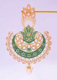 Metal Coated Green Chandbali Earring Adorn With Crystal Beads Online - Kalki Fashion