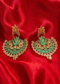 Metal Coated Green Chandbali Earring Adorn With Crystal Beads Online - Kalki Fashion