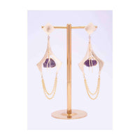 Metal Coated Party Earring With Encaged Amethyst Stone Online - Kalki Fashion