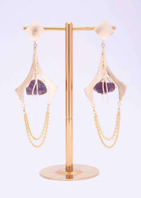 Metal Coated Party Earring With Encaged Amethyst Stone Online - Kalki Fashion