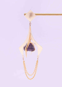 Metal Coated Party Earring With Encaged Amethyst Stone Online - Kalki Fashion