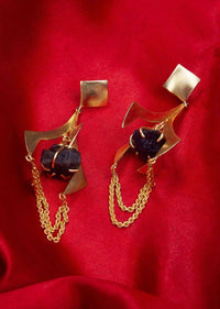 Metal Coated Party Earring With Encaged Amethyst Stone Online - Kalki Fashion