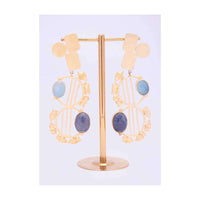 Metal Coated Voguish Earrings With Blue Semi Precious Stone Online - Kalki Fashion