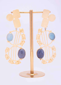 Metal Coated Voguish Earrings With Blue Semi Precious Stone Online - Kalki Fashion