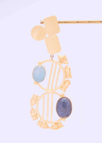 Metal Coated Voguish Earrings With Blue Semi Precious Stone Online - Kalki Fashion