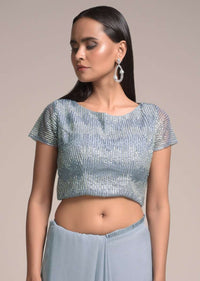 Metal Grey Saree In Georgette Embellished With Glittering Stones And Cut Dana Work On The Border Online - Kalki Fashion