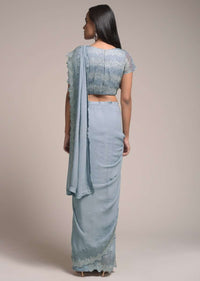 Metal Grey Saree In Georgette Embellished With Glittering Stones And Cut Dana Work On The Border Online - Kalki Fashion