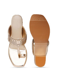 Metallic Gold Nazakat Heels In Faux Leather