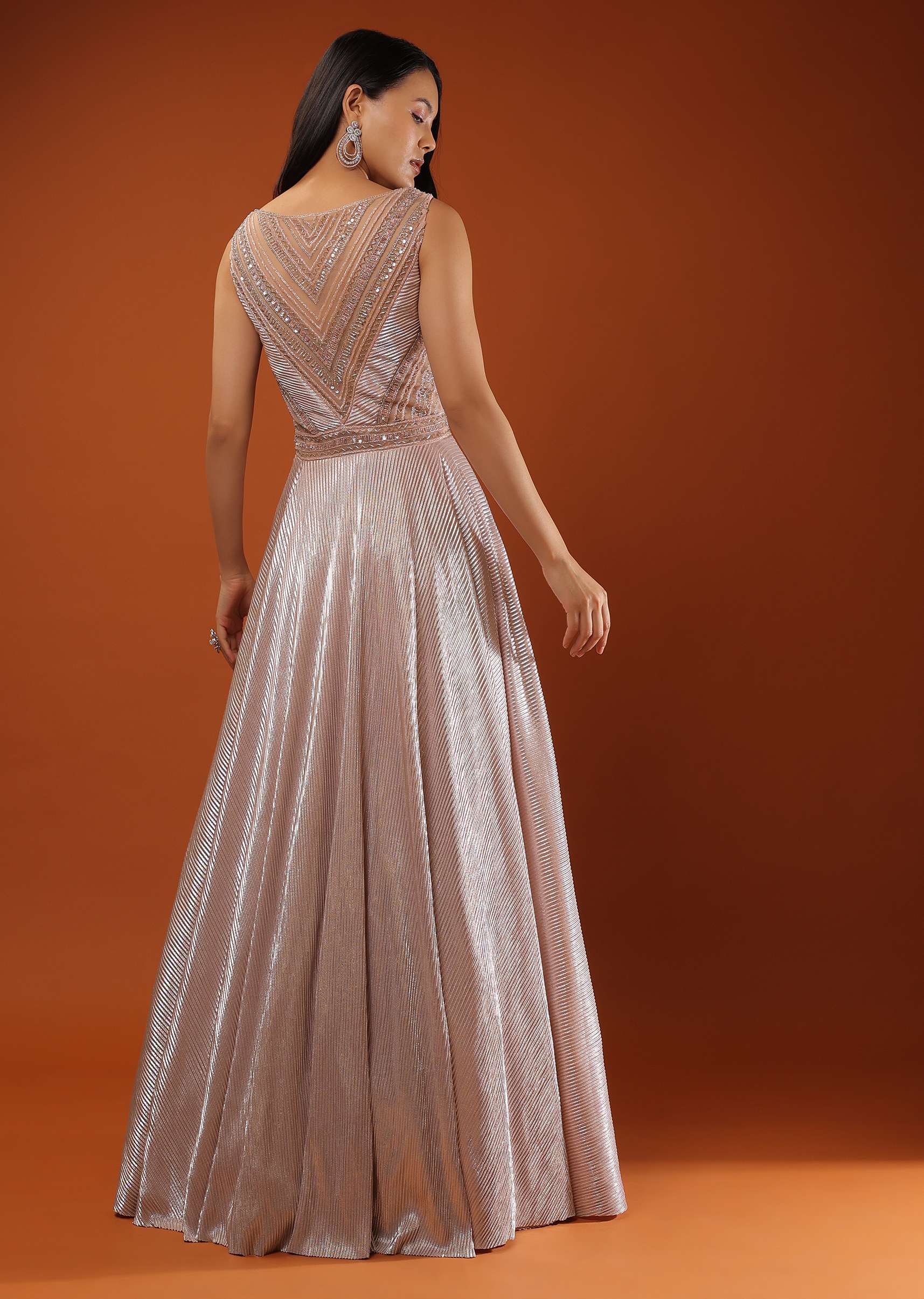 Shimmer Crush Gown In Sequins Embroidery, Sleeveless In A Boat Neckline