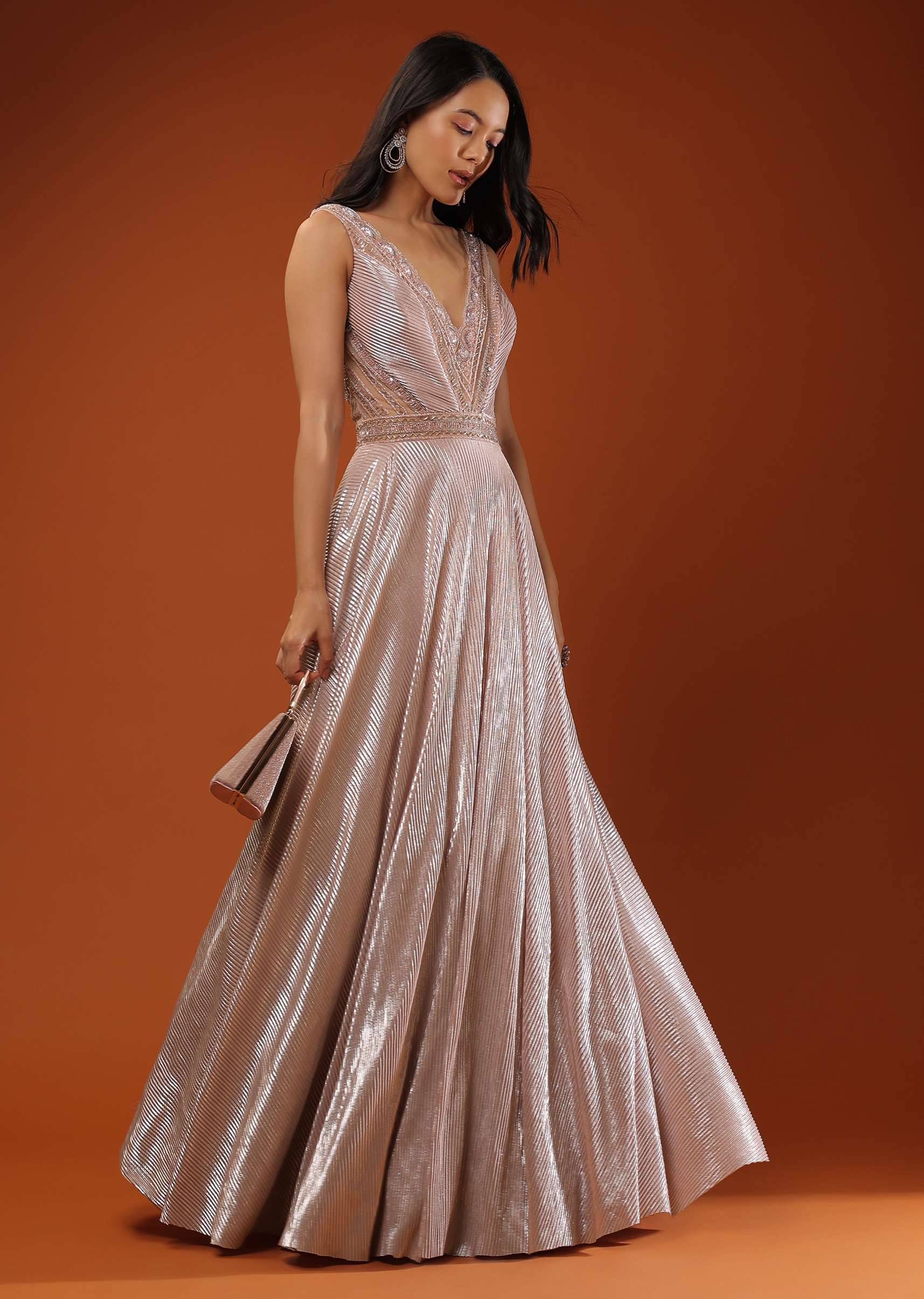 Shimmer Crush Gown In Sequins Embroidery, Sleeveless In A Boat Neckline