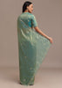 Metallic Sea Green Tissue Organza Saree With Embroidered Border