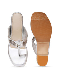 Metallic Silver Nazakat Heels In Faux Leather