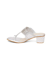 Metallic Silver Nazakat Heels In Faux Leather