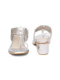 Metallic Silver Nazakat Heels In Faux Leather