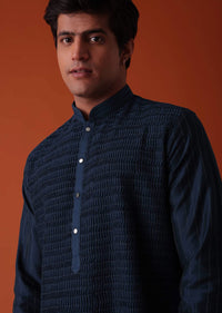 Mid Night Blue Kurta Set In Art Silk With Heavy Pleating
