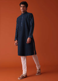 Mid Night Blue Kurta Set In Art Silk With Heavy Pleating
