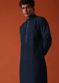 Mid Night Blue Kurta Set In Art Silk With Heavy Pleating