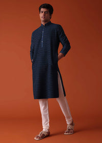 Mid Night Blue Kurta Set In Art Silk With Heavy Pleating