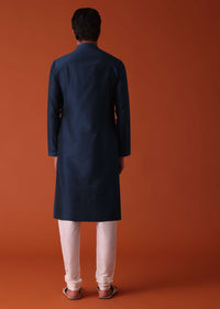 Mid Night Blue Kurta Set In Art Silk With Heavy Pleating