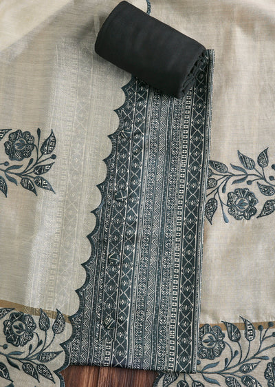 Midnight Black Cotton Printed Unstitched Suit Set