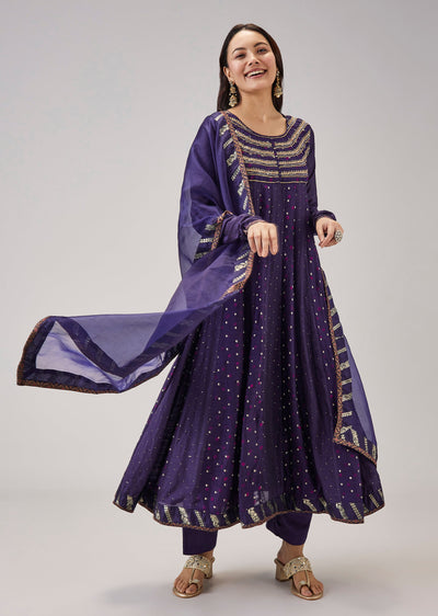 Midnight Blue Ajrakh Modal Silk Anarkali