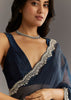 Midnight Blue Crushed Tissue Saree With Scallop Embroidered Border