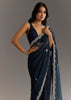 Midnight Blue Crushed Tissue Saree With Scallop Embroidered Border