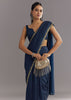 Midnight Blue Crushed Tissue Saree With Stones Cutdana Embroidered Scallop Border