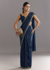 Midnight Blue Crushed Tissue Saree With Stones Cutdana Embroidered Scallop Border