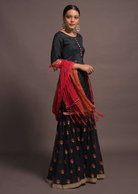 Midnight Blue Mirror Embroidered Sharara Suit With Zari And Thread Work