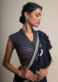 Midnight Blue Ruffle Saree In Georgette With Tie - Dye Print Online - Kalki Fashion
