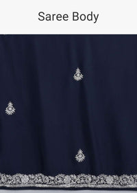 Midnight Blue Saree In Satin Embellished With Stones And Zari Work Online - Kalki Fashion