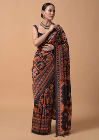 Midnight Blue Saree In Silk With Printed Patola Jaal Design Online - Kalki Fashion