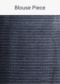 Midnight Blue Saree With French Knot Embroidered Floral Buttis Along With Weaved Checks And Border Online - Kalki Fashion